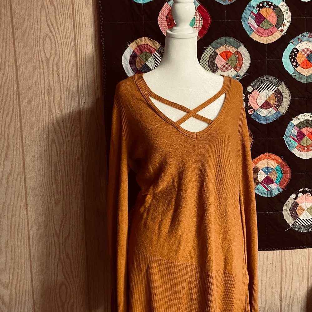 FREE PEOPLE Orange Fall-leaf colored Knit Criss Cross Tunic